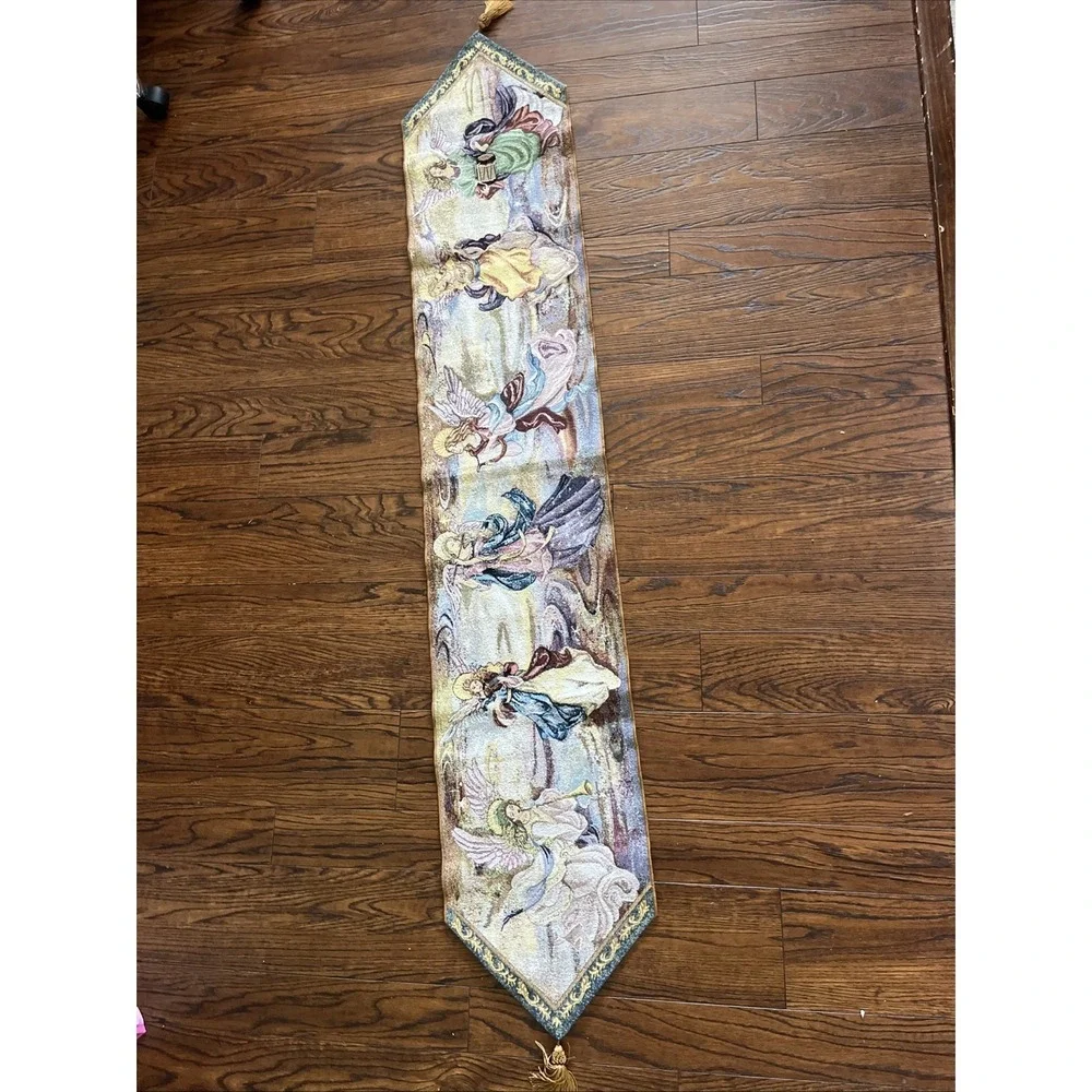 VTG Lena Liu ANGELs Playing Music Tapestry Table Runner w/ Tassels 72